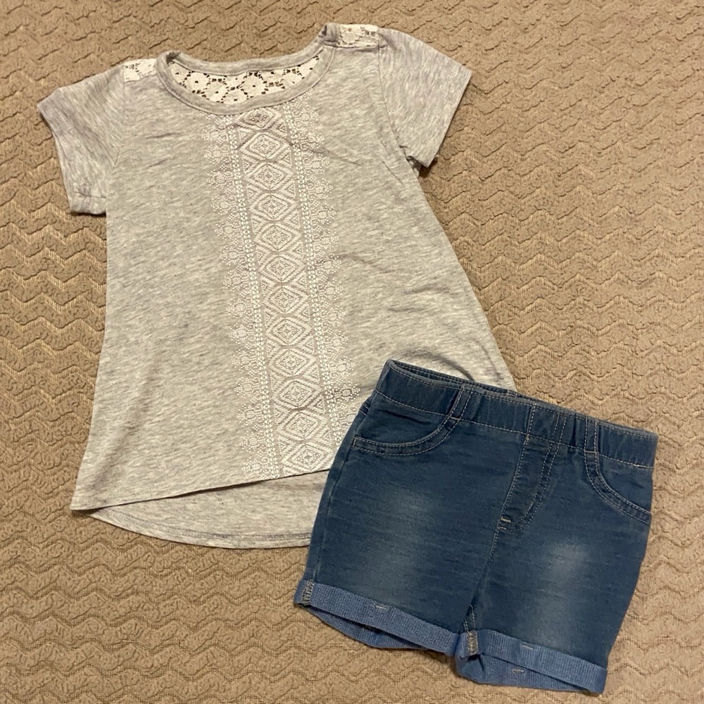 Jumping Beans Gray Tee and Denim Shorts Set